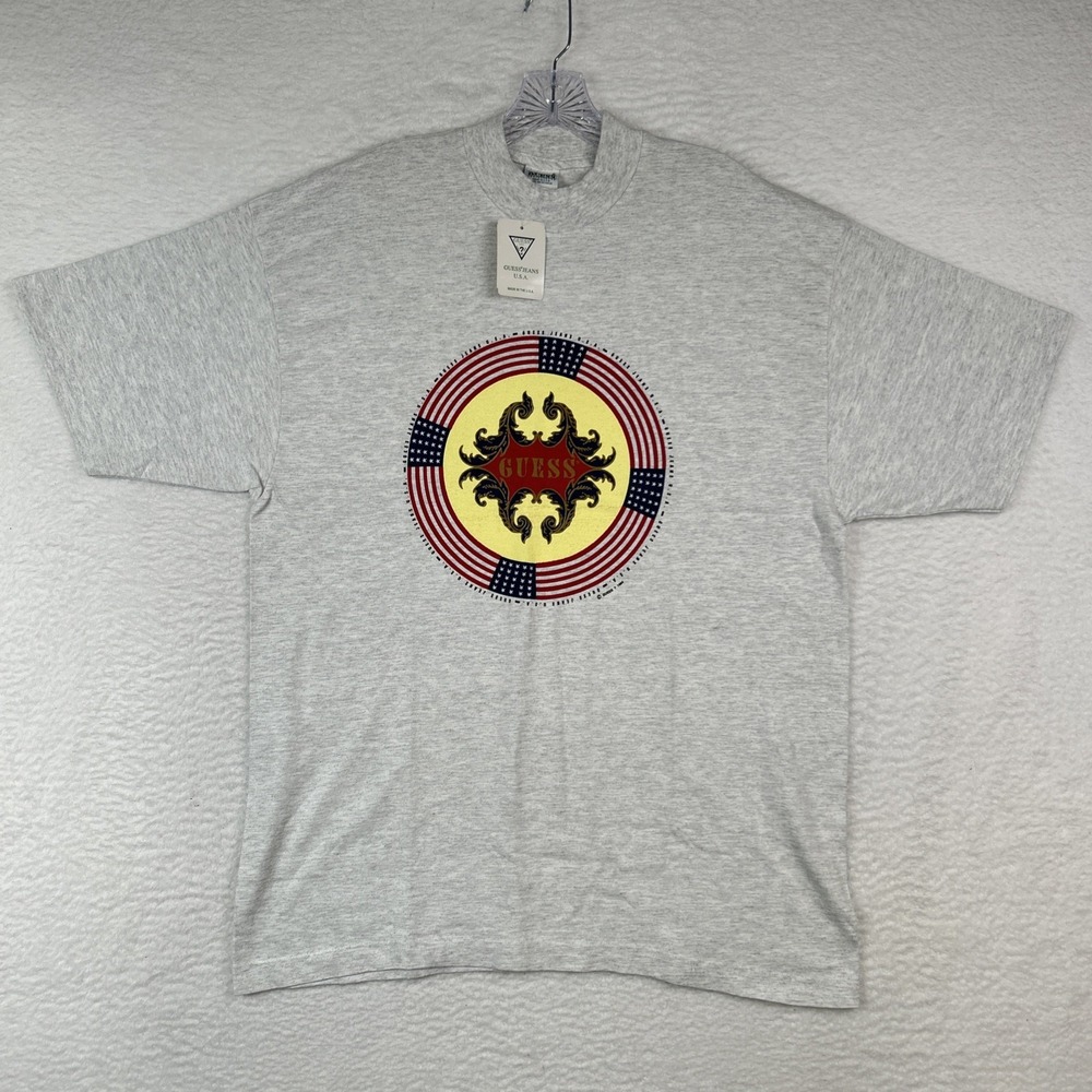 NWT Vintage 90's Guess Jeans USA White T Shirt Mens Size Medium Center Logo‎